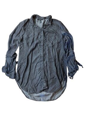 Revamped Charcoal Grey 100% Tencel Long Sleeve Button Down Shirt - Large